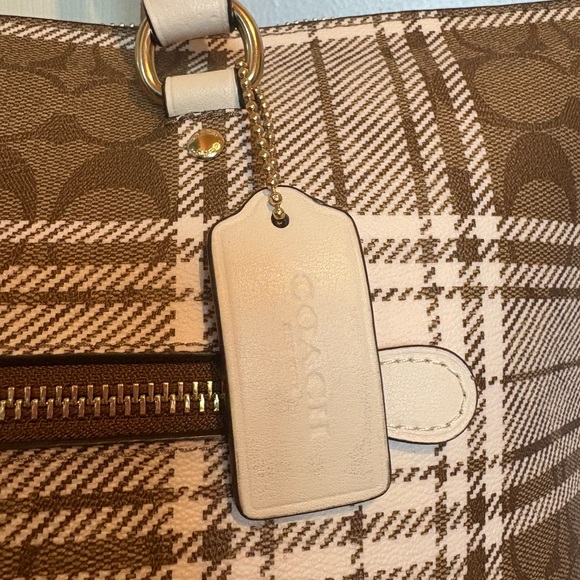 Coach Brown and White Plaid Tote Bag - Picture 4 of 11